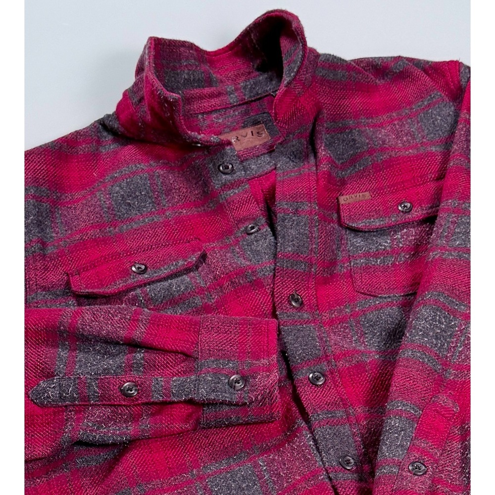 Orvis Big Bear Heavyweight Brushed Flannel Shirt jacket Mens M Red Gray Plaid
